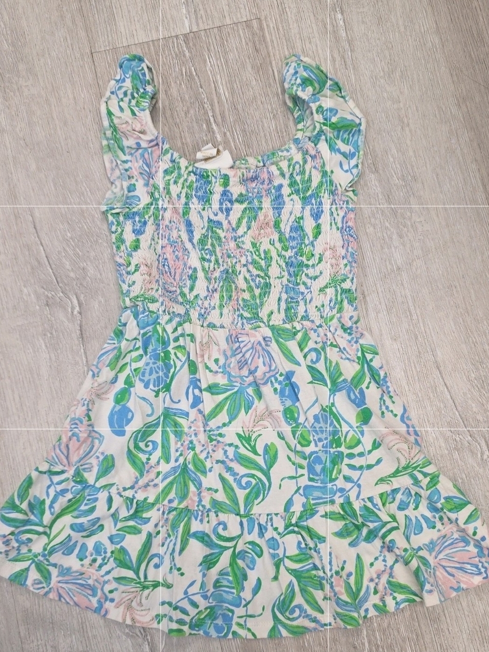 LILLY PULITZER Girls Floral Smocked Sundress in Green, Blue & Pink